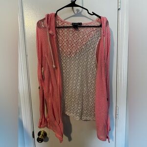 Miss Chevious lace Pink Striped hooded cardigan Sweater